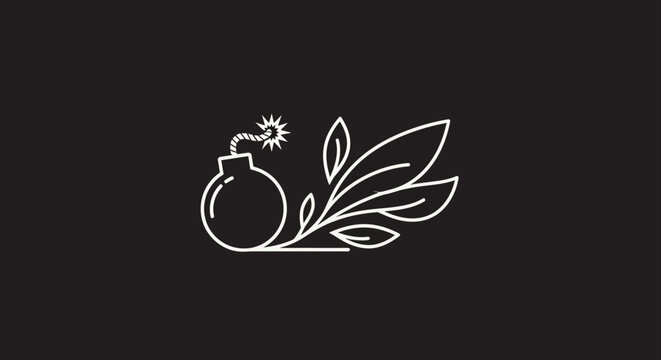 Clean monoline logo art blending a stylized bomb with organic leaf patterns, illustrating the juxtaposition of danger and natural growth in a minimalist design