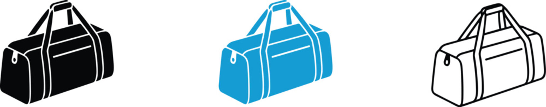 Duffel Bag Icons In Black Blue And Outline Styles vector
