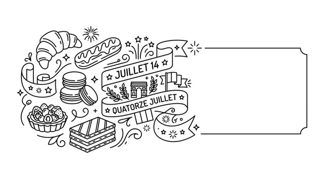Hand drawn doodle illustration for French National Day celebration.