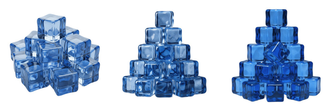 Blue Ice Cube Pyramid Stack Frozen Transparent PNG Clear Water Crystals For Refreshing Beverage