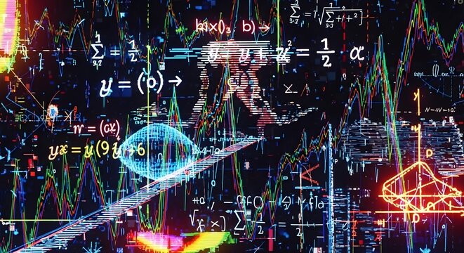 Colorful mathematical equations and formulas.