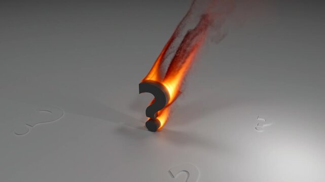 Single Question Mark Symbol Burning With Fiery Flames