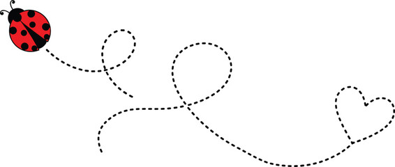 Cute Flying Ladybug with Heart Shaped Dotted Trail Cartoon Insect Vector Illustration © MstAkhi