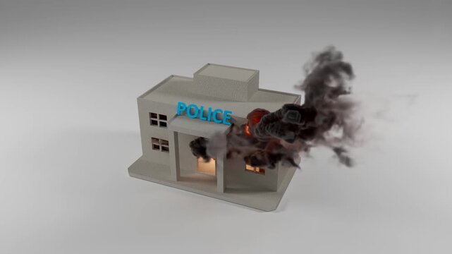 Police Station On Fire With Thick Black Smoke