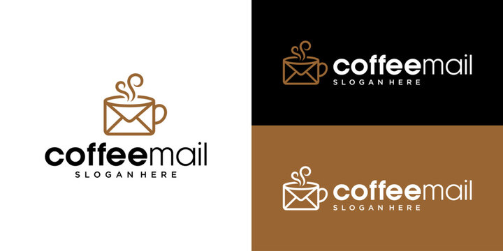 Creative Coffee Cup and Envelope Mail Logo Design with Hot Smoke Concept