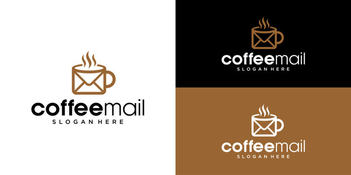 Coffee Cup and Envelope Mail Logo Template with Hot Steam Aroma Concept