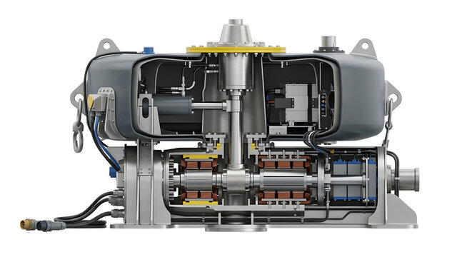 Detailed 3D Cross-Section Cutaway of a Wave Energy Converter Internal Mechanics