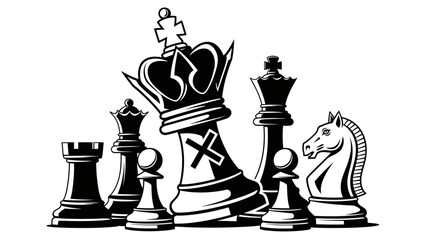 Black and White Chess Pieces Illustration with Falling King © kiki__