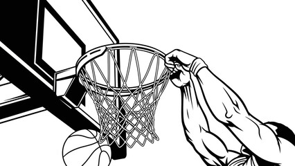 Basketball Player Dunking Ball into Hoop Line Art Illustration © kiki__
