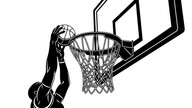 Basketball player silhouette dunking a ball into the hoop