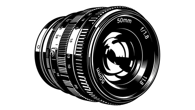 Graphic Illustration of a 50mm f/1.8 Prime Camera Lens