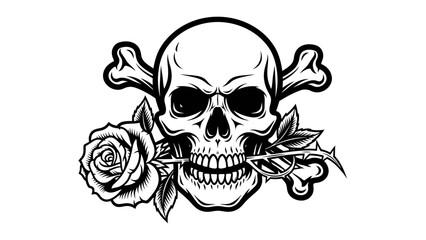 Fototapeta premium Skull and Rose Tattoo Style Illustration
