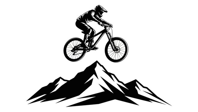 Mountain Biker Jumping Over Peaks Illustration