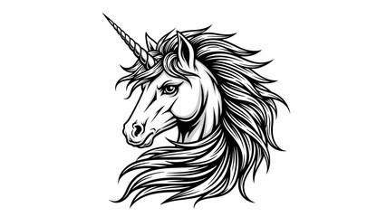 Black and White Unicorn Head Illustration © kiki__