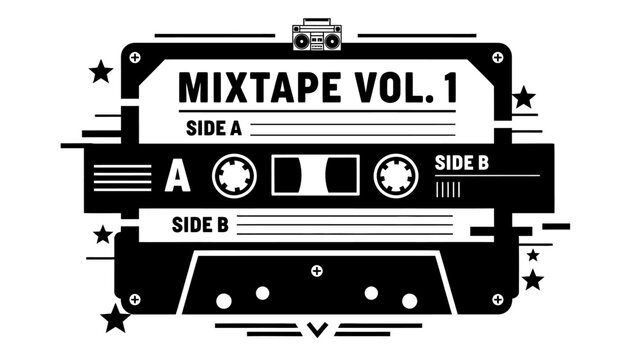 Retro Cassette Tape Icon with Mixtape Vol 1 Text