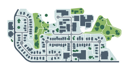 Modern Urban Planning Map: Residential, Commercial, and Green Spaces © Sisil