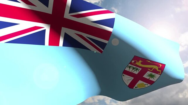 Fiji Flag Fluttering Gracefully Against the Open Sky