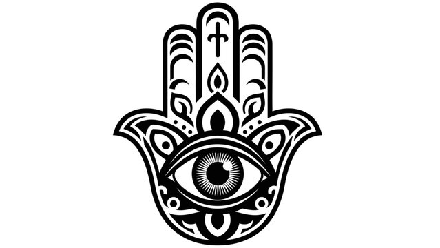 Hamsa Hand Symbol with Evil Eye Protection Illustration