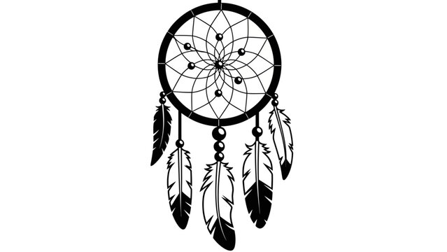 Minimalist Black and White Dreamcatcher Illustration