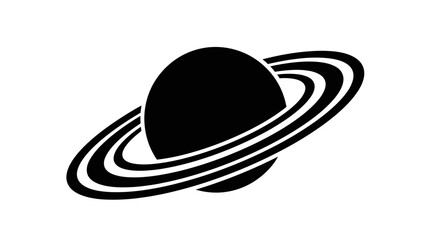 Minimalist Saturn Planet Icon with Rings Silhouette © kiki__