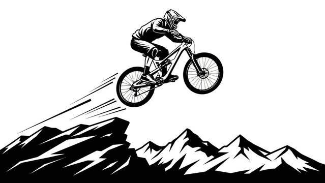Mountain Biker Jumping off a Cliff Silhouette Illustration