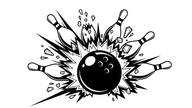 Bowling Ball Striking Pins Illustration