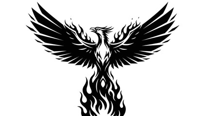 Fototapeta premium Black and White Phoenix Bird Rising from Flames Silhouette