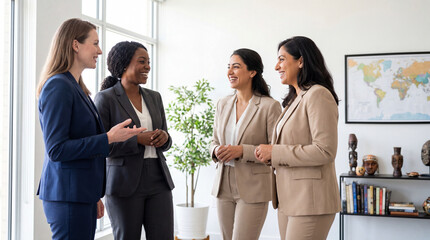 Obraz premium International Day of Dialogue Among Civilizations diverse women professionals conversation collaboration multicultural office teamwork partnership communication respect inclusion harmony professional