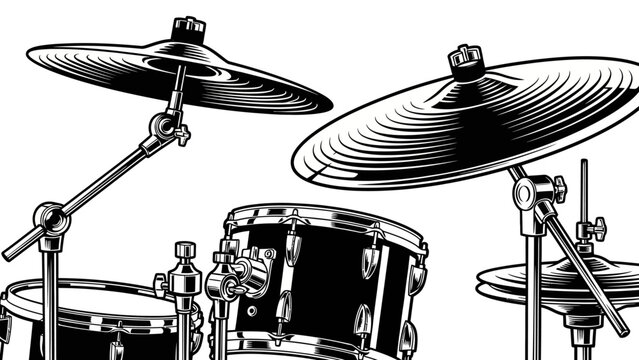 Black and White Stylized Drum Set Illustration