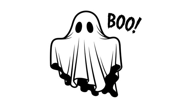 Cute Cartoon Ghost Saying Boo Halloween Illustration