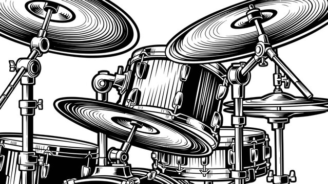 Detailed Ink Sketch of a Drum Set Percussion Instrument
