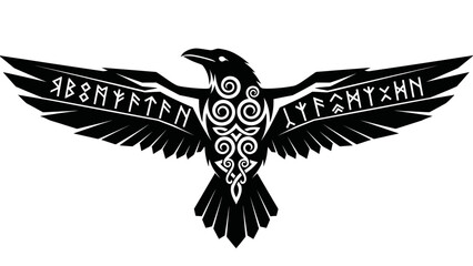 Fototapeta premium Norse Raven with Celtic Knotwork and Runes Illustration