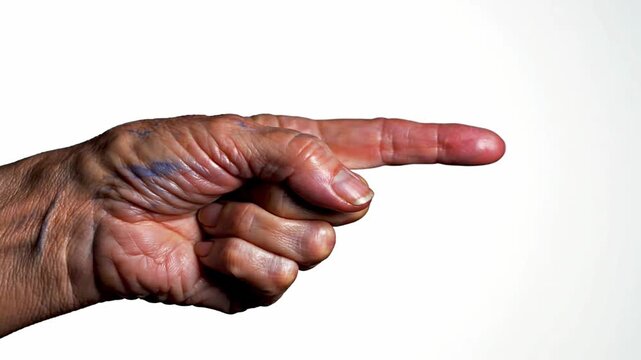 Close-up of a senior hand pointing right, emphasizing digital interface interaction, selection, and intuitive navigation. Ideal for user experience, technology, and guidance concepts.