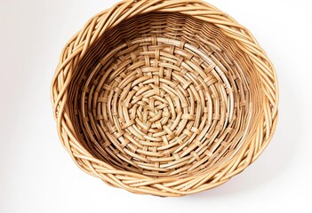 Fototapeta premium Empty woven basket, rustic texture, natural fiber, light background, home decor, winter
