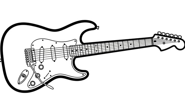 Black and White Line Art Illustration of an Electric Guitar