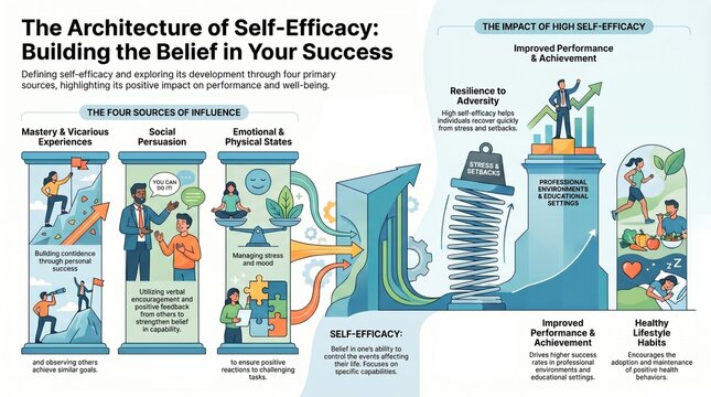 The Architecture of Self-Efficacy Four Sources of Personal Success and Resilience Infographic