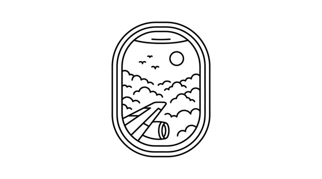 Minimalist Line Art Illustration of Airplane Window View.