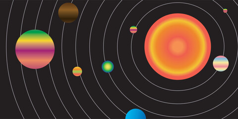 Stylized Solar System with Planets Orbiting the Sun. © Elvo Ef