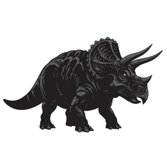 Dark triceratops dinosaur illustration in detailed vintage comic style. © Mukhlis