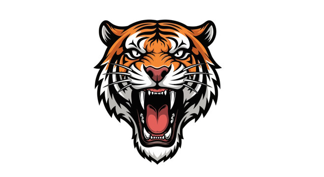 Fierce Tiger Head Roaring, Aggressive Wild Animal Mascot Illustration