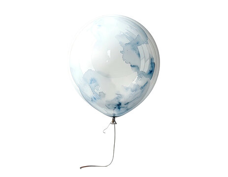 Glossy, spherical balloon with watercolor-style blue and white patterns