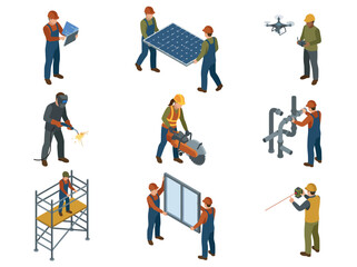 Fototapeta premium This image features a diverse group of workers performing various tasks in a construction setting, highlighting teamwork, skills, and modern techniques in the industry.