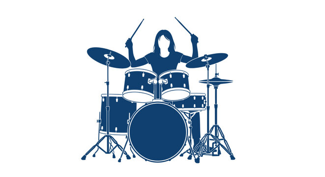 Drummer silhouette playing drums, silhouette of person with drumsticks, rock music concept