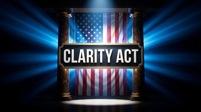 The Clarity Act is presented on a stage with an American flag backdrop and spotlight.