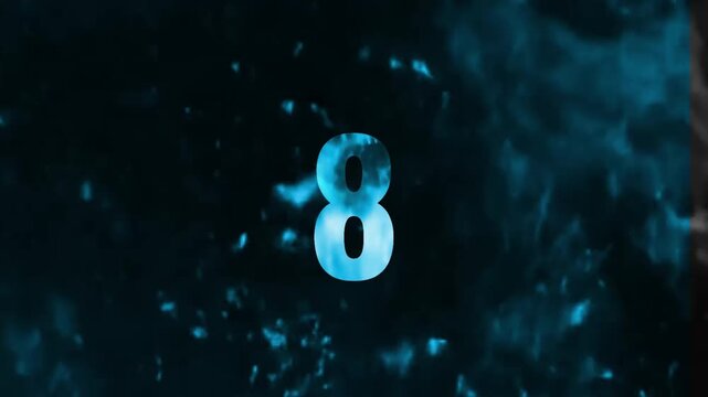 Blue Fire Countdown Timer Animation with Glowing Particles on Dark Background