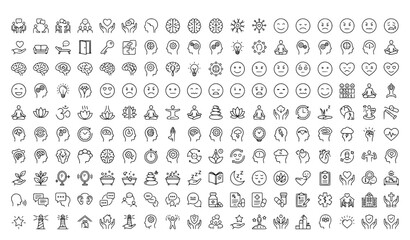 Fototapeta premium Psychology and mental health thin line icons big vector set