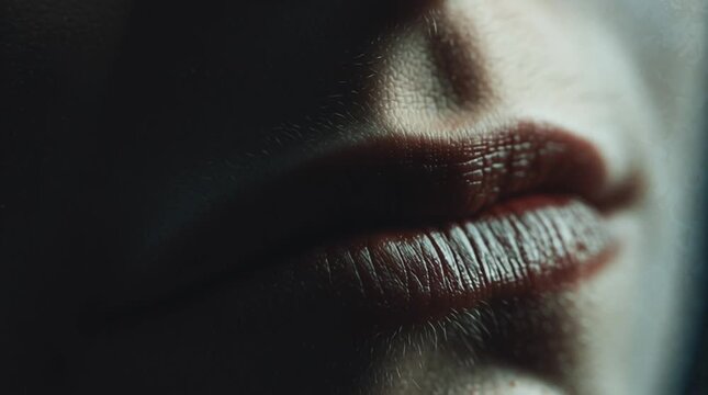 A close-up video of a person's mouth with vampire fangs, showcasing a spooky and eerie atmosphere