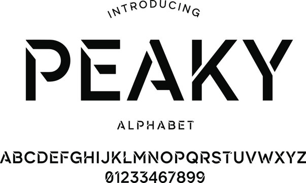 Peaky alphabet font on white background modern typography design