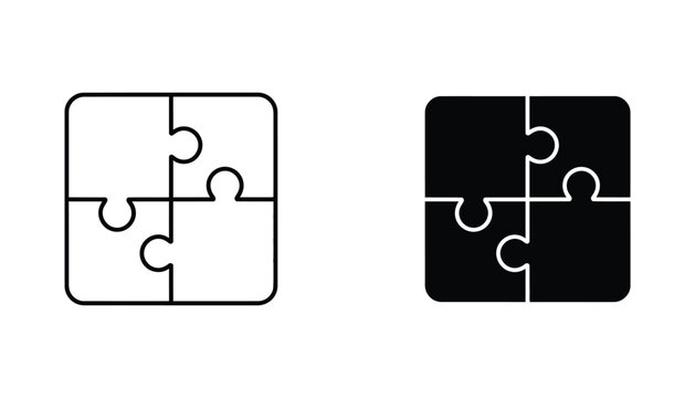 Four piece puzzle set in outline and solid black icon style for business and problem solving concepts