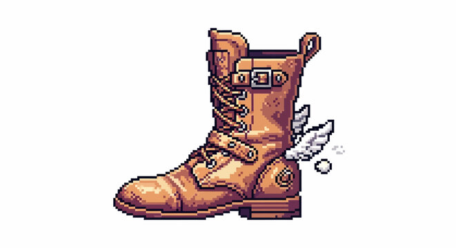 Pixel Art Flying Boot with Wings Illustration.